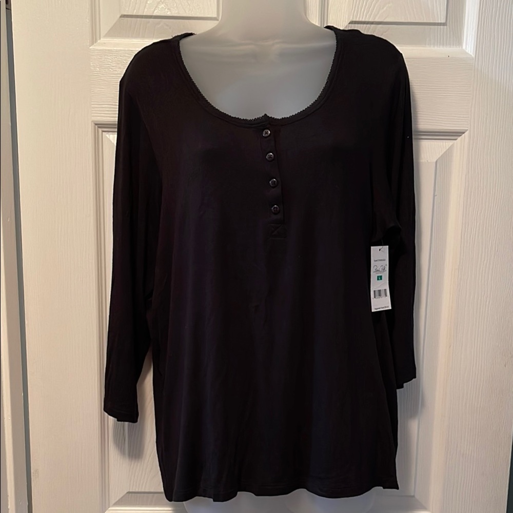 Black Relaxed 3/4 Sleeve Pajama Blouse